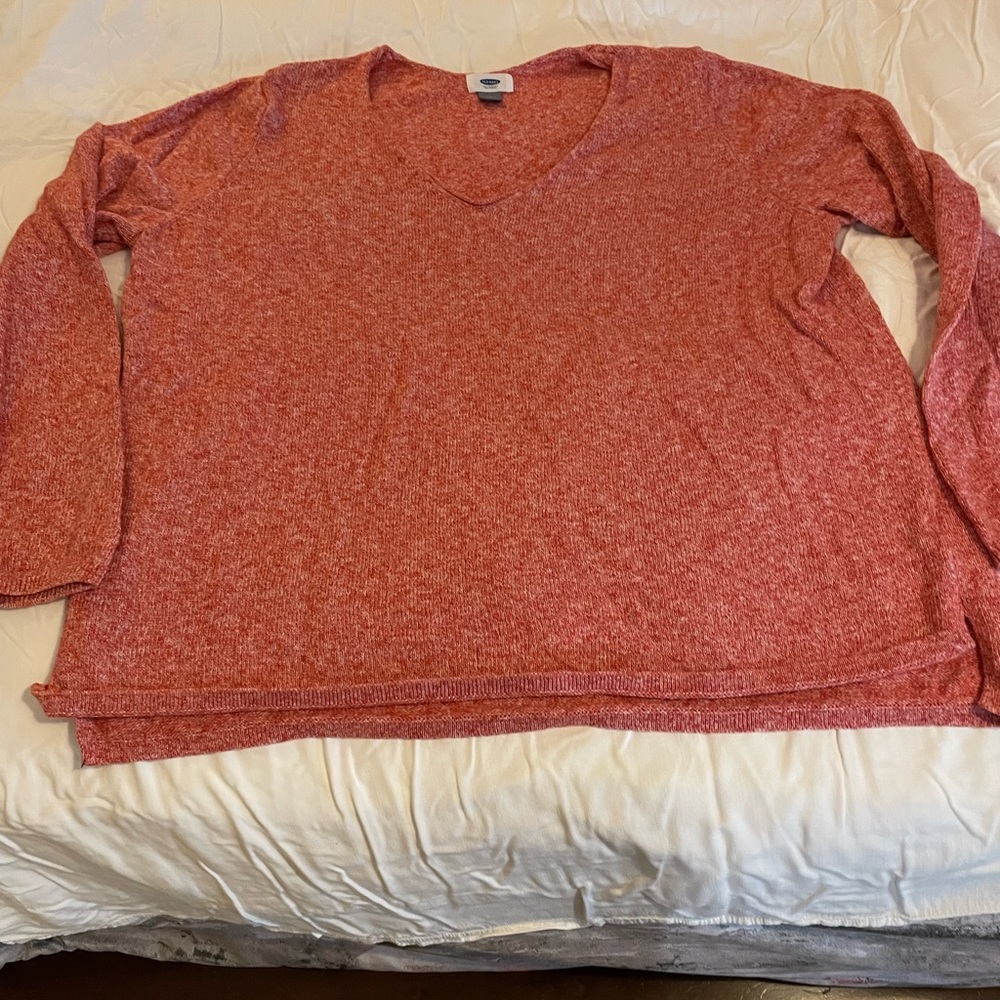 Orange marled v-neck sweater